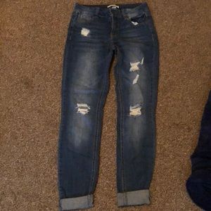 Ripped medium wash boyfriend jean
